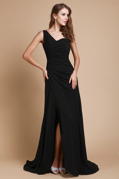 Wholesa A-Line/Princess One-Shoulder Sleeveless Ruffles Long Chiffon Dresses