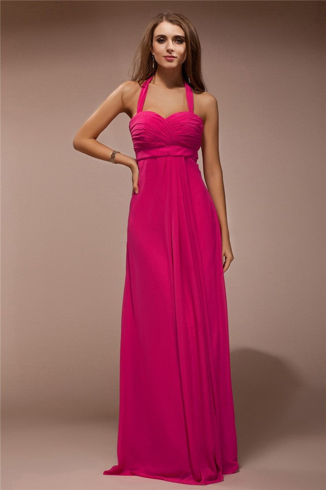 Wholesa Sheath/Column Halter Sleeveless Long Ruffles Chiffon Bridesmaid Dresses