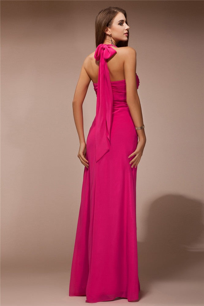 Wholesa Sheath/Column Halter Sleeveless Long Ruffles Chiffon Bridesmaid Dresses