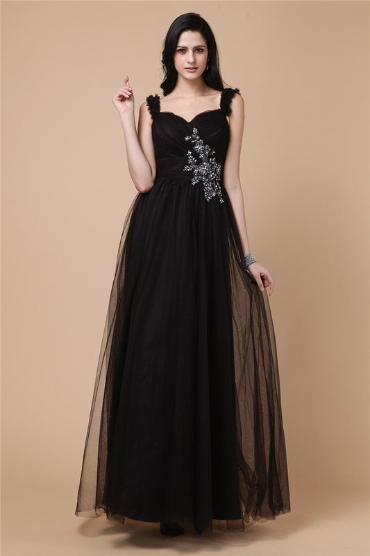 Wholesa A-Line/Princess Straps Sleeveless Beading Applique Net Dresse