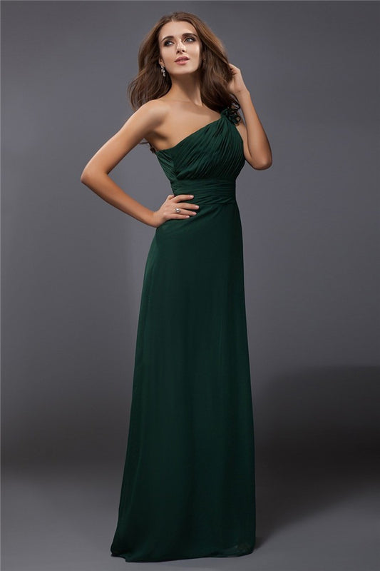 Wholesa Sheath/Column One-Shoulder Ruffles Sleeveless Long Chiffon Dresses