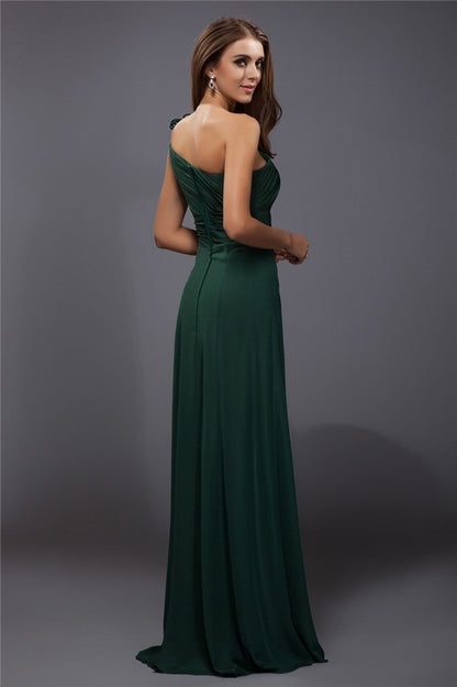 Wholesa Sheath/Column One-Shoulder Ruffles Sleeveless Long Chiffon Dresses