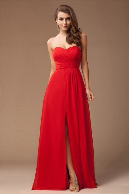 Wholesa Sheath/Column Sweetheart Sleeveless Long Ruffles Chiffon Bridesmaid Dresses