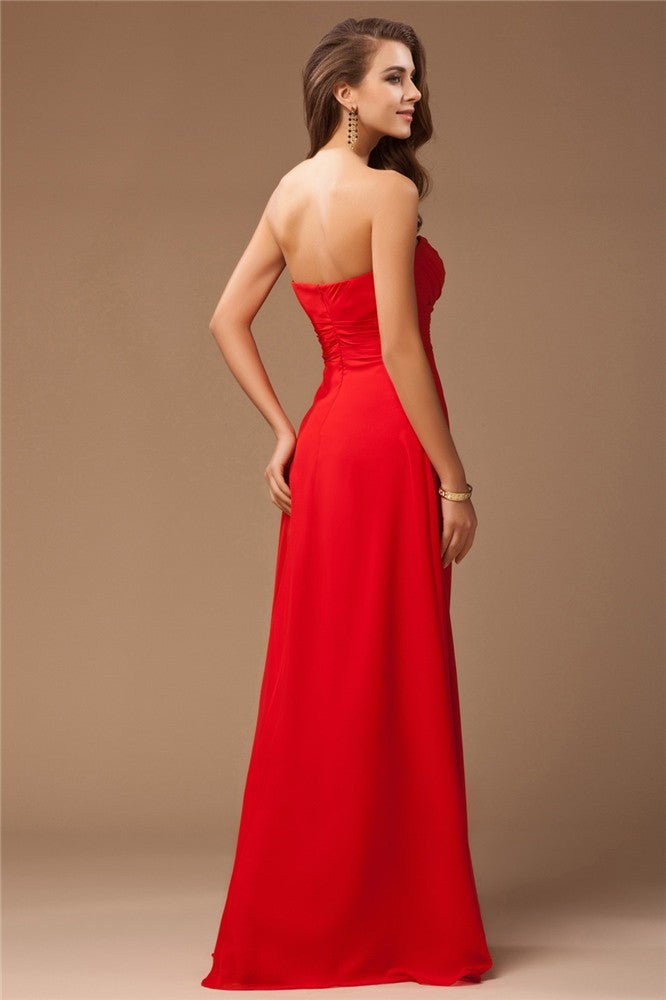 Wholesa Sheath/Column Sweetheart Sleeveless Long Ruffles Chiffon Bridesmaid Dresses