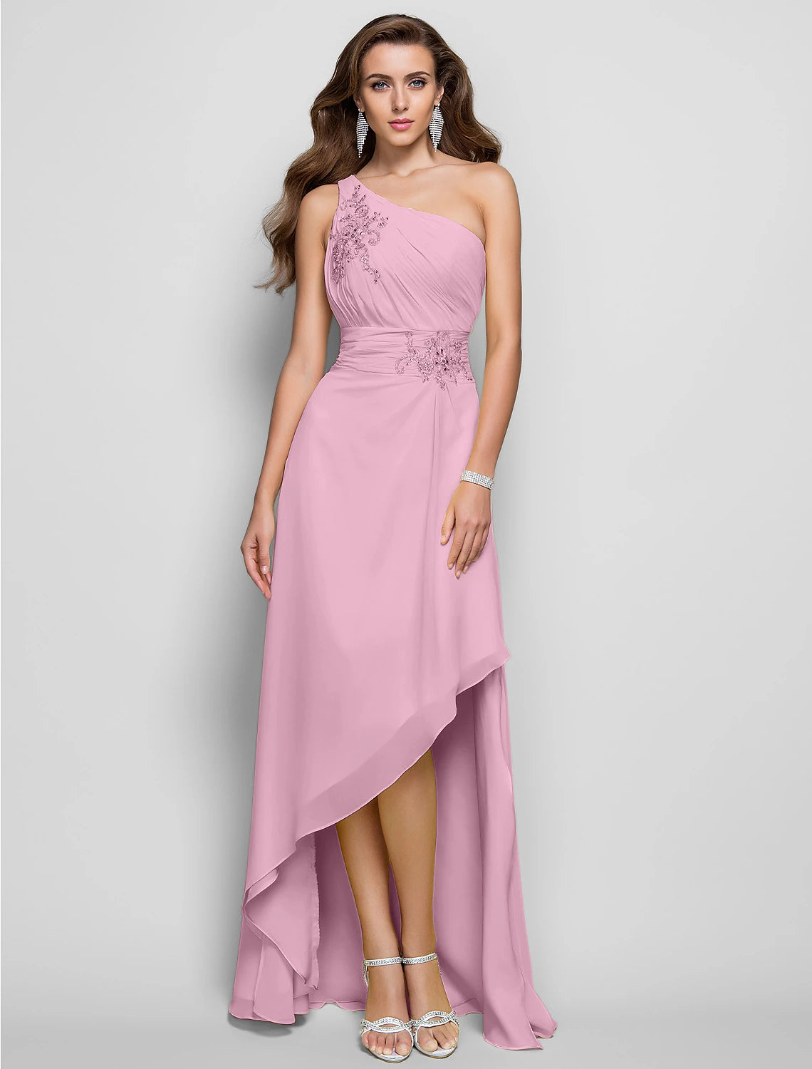 Wholesa Sheath / Column Elegant Dress Wedding Guest Cocktail Party Asymmetrical Sleeveless One Shoulder Bridesmaid Dress Chiffon with Beading Slit Appliques