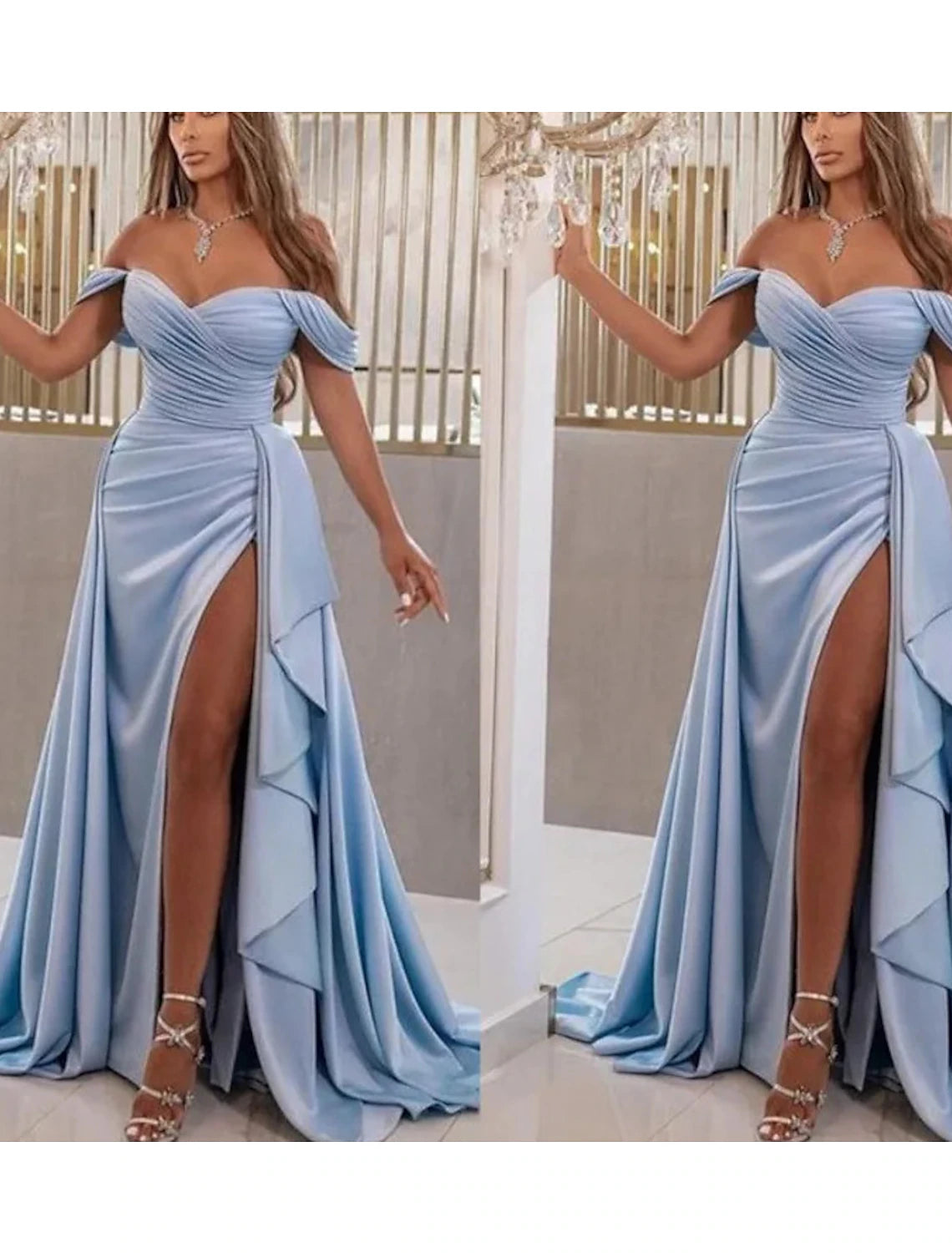 Wholesa A-Line Prom Dresses High Split Dress Wedding Guest Prom Sweep / Brush Train Sleeveless Sweetheart Satin with Slit