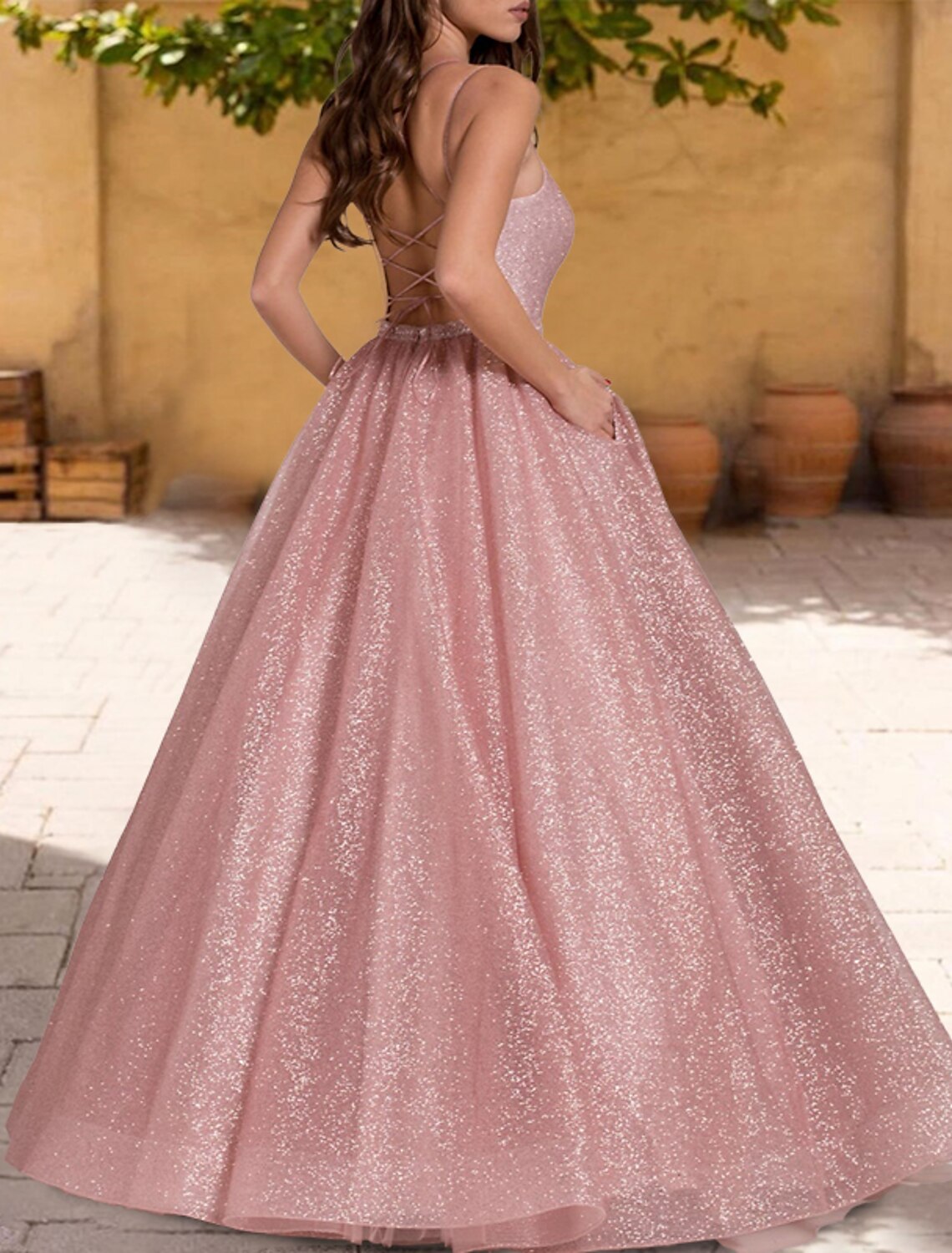 Wholesa Ball Gown Quinceanera Dresses Sparkle & Shine Dress Sweet 16 Birthday Floor Length Sleeveless Spaghetti Strap Tulle with Glitter Criss Cross Pleats