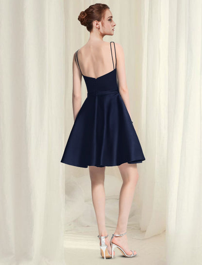 Wholesale A-Line Cocktail Dresses Minimalist Dress Homecoming Short / Mini Sleeveless Scoop Neck Satin with Pleats