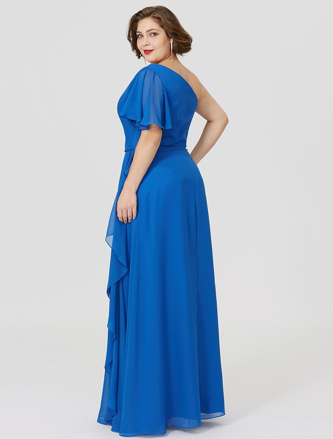 Wholesa Sheath / Column Mother of the Bride Dress Formal Classic & Timeless Elegant & Luxurious Plus Size One Shoulder Floor Length Chiffon Short Sleeve No with Pleats