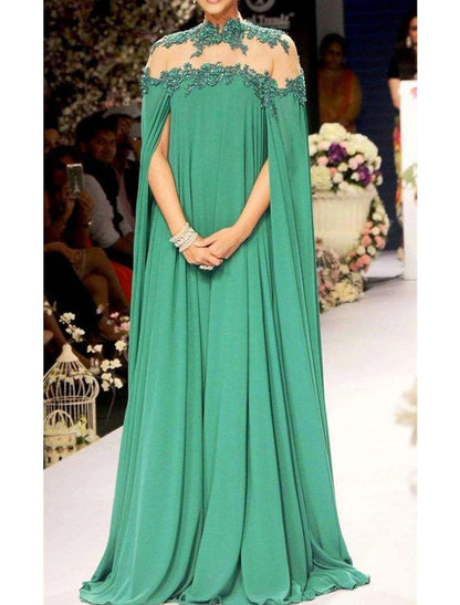 Wholesa A-Line Evening Gown Elegant Dress Formal Wedding Guest Red Green Dress Floor Length Sleeveless High Neck Fall Wedding Guest Chiffon with Appliques Pure Color