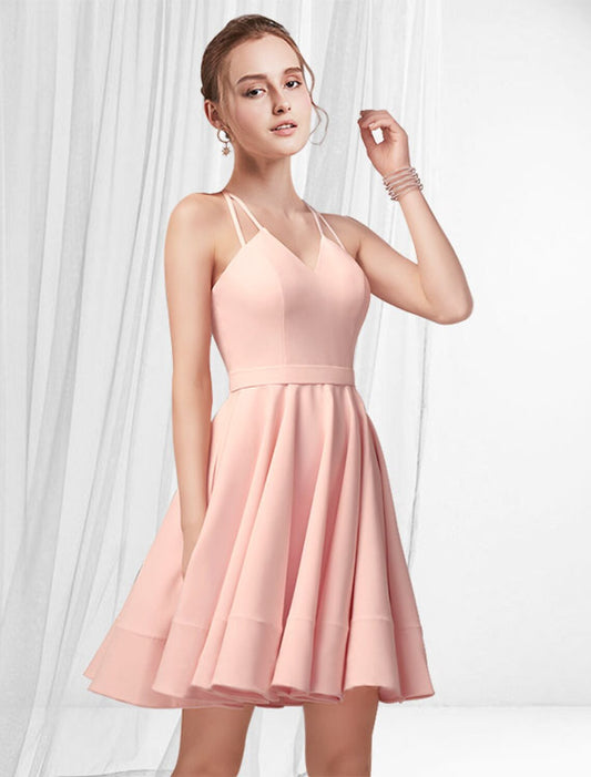 Wholesale A-Line Cocktail Dresses Reformation Amante Dress Homecoming Short / Mini Sleeveless Spaghetti Strap Satin with Pleats