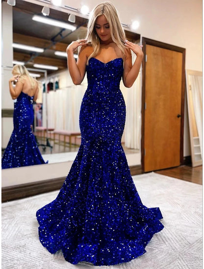 Wholesa Mermaid / Trumpet Prom Dresses Sparkle & Shine Dress Formal Wedding Party Sweep / Brush Train Sleeveless Sweetheart Sequined Backless with Sequin