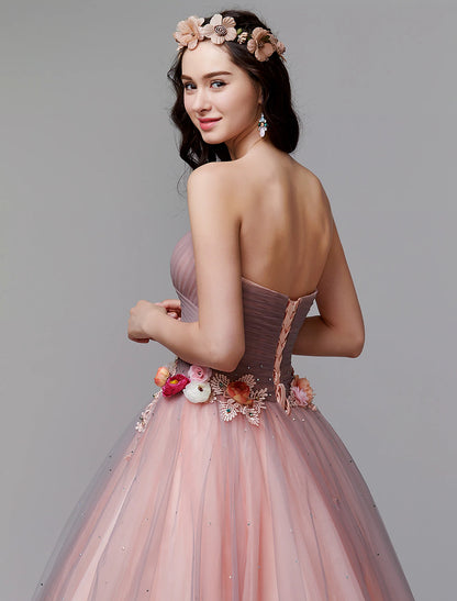 Wholesa Ball Gown Floral Formal Evening Dress Strapless Sleeveless Floor Length Tulle with Pleats Flower