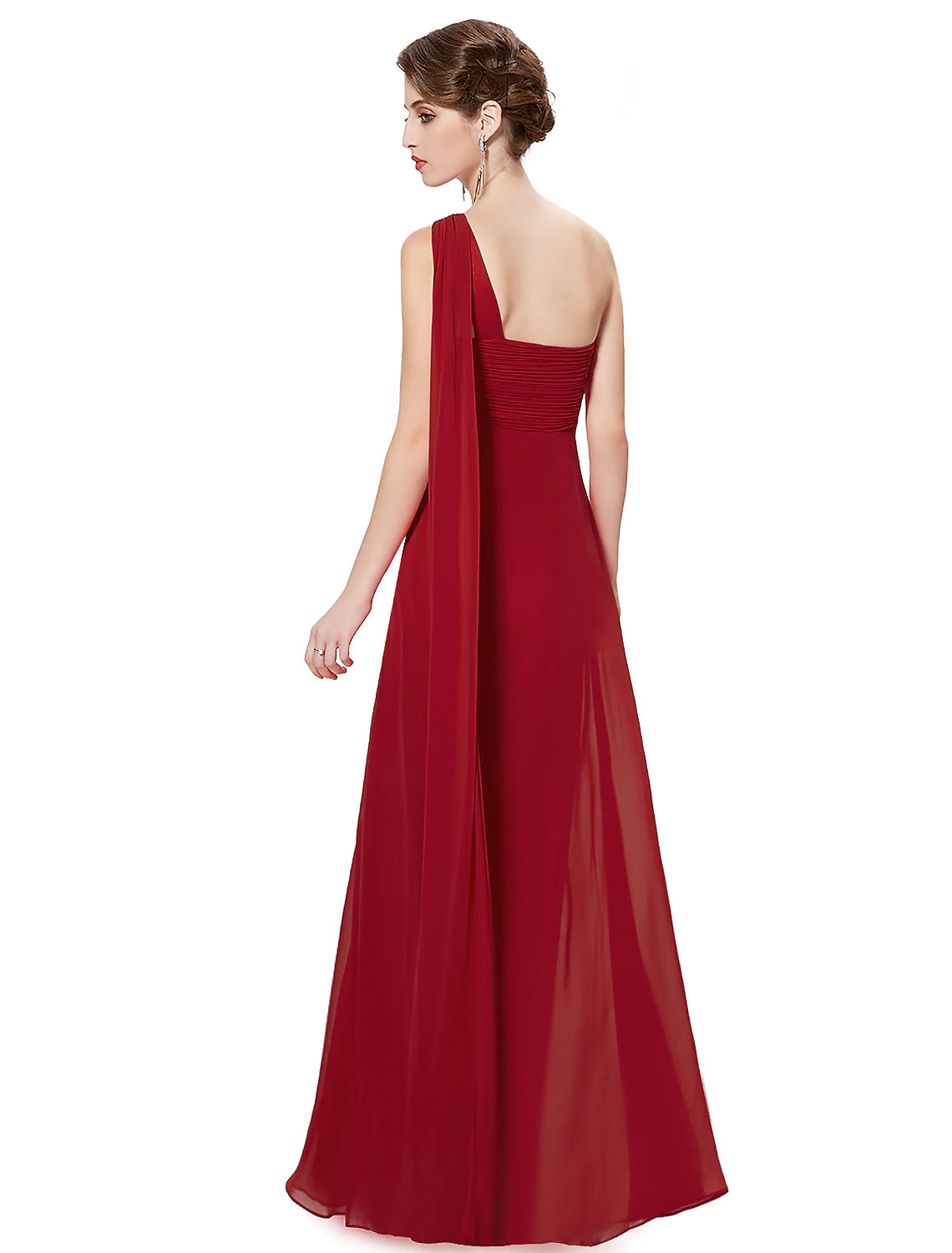 wholesale   A-Line Evening Gown Empire Dress Formal Evening Floor Length Sleeveless One Shoulder Bridesmaid Dress Chiffon Backless with Pleats Draping