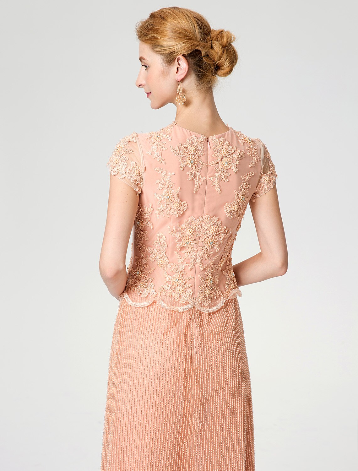 Wholesa Sheath / Column Mother of the Bride Dress Formal Vintage Inspired Jewel Neck Ankle Length Chiffon Beaded Lace Short Sleeve No with Lace Beading