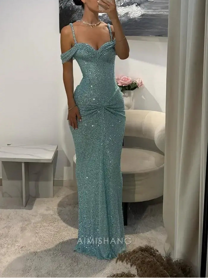Aimishang Elegant Mermaid Off Shoulder Long Formal Prom Dress Charming Evening Gown Sparkly Wedding Guest Party Dress