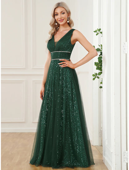 Wholesale A-Line Prom Dresses Elegant Dress Party Wear Floor Length Sleeveless V Neck Sequined V Back with Sequin