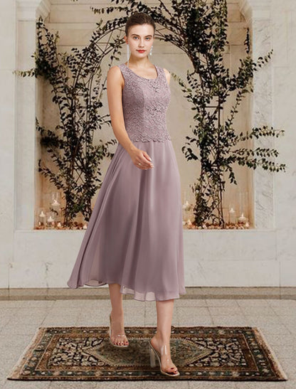 Wholesa  Two Piece A-Line Mother of the Bride Dress Church Elegant Jewel Neck Floor Length Tea Length Chiffon Lace Sleeveless Short Jacket Dresses with Ruffles Appliques