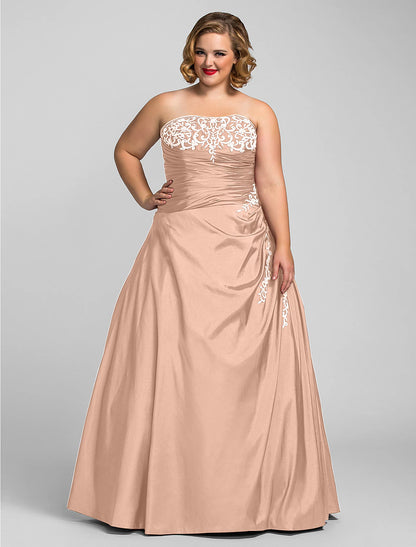 Wholesa Ball Gown Plus Size Prom Formal Evening Dress Strapless Sleeveless Floor Length Taffeta with Beading Appliques