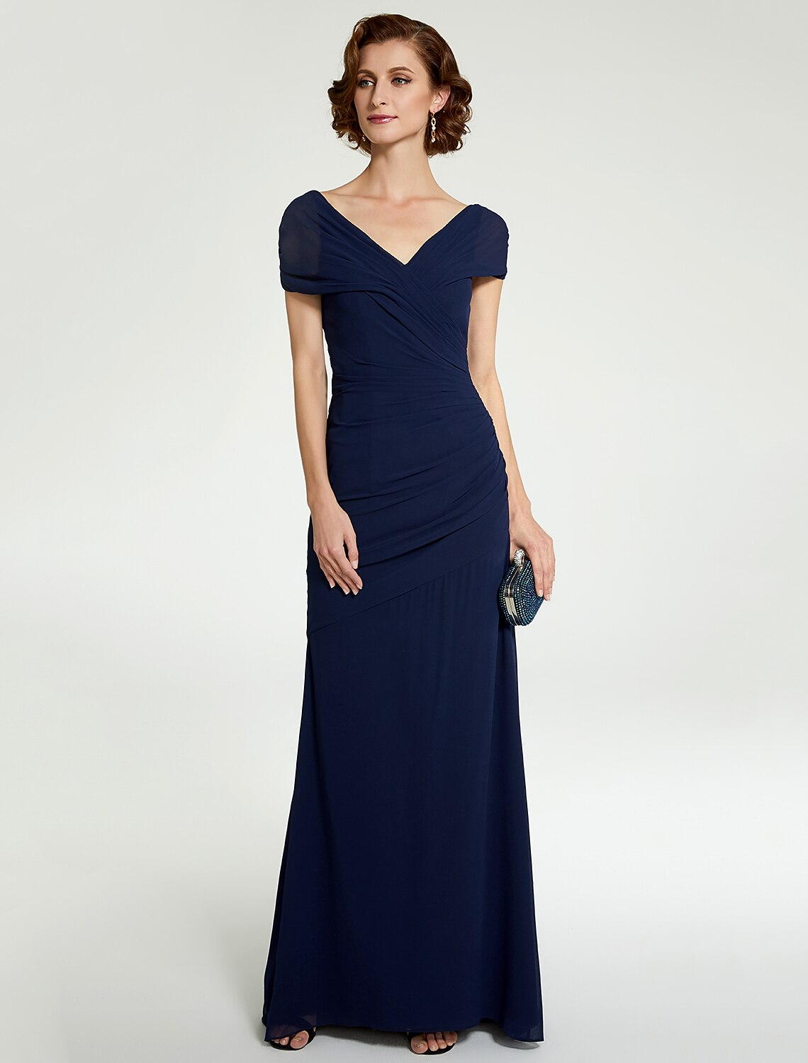 Wholesa A-Line Mother of the Bride Dress V Neck Floor Length Chiffon Sleeveless with Lace Ruching