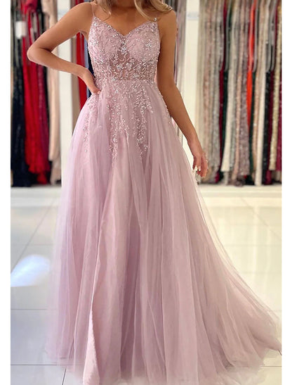 Wholesa A-Line Prom Party Dress Princess Dress Formal Prom Court Train Sleeveless V Neck Tulle with Beading