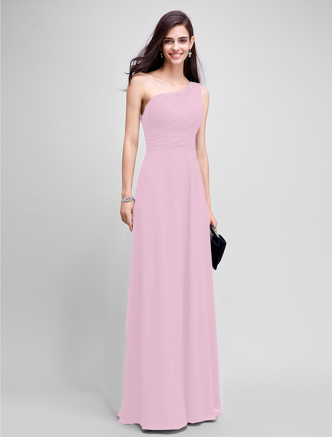 Wholesa Sheath / Column Empire Dress Wedding Guest Formal Evening Floor Length Sleeveless One Shoulder Bridesmaid Dress Chiffon with Ruched Beading