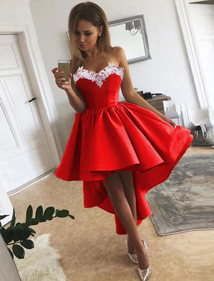 wholesale  A-Line Cocktail Dresses Minimalist Dress Homecoming Asymmetrical Sleeveless Strapless Satin with Appliques