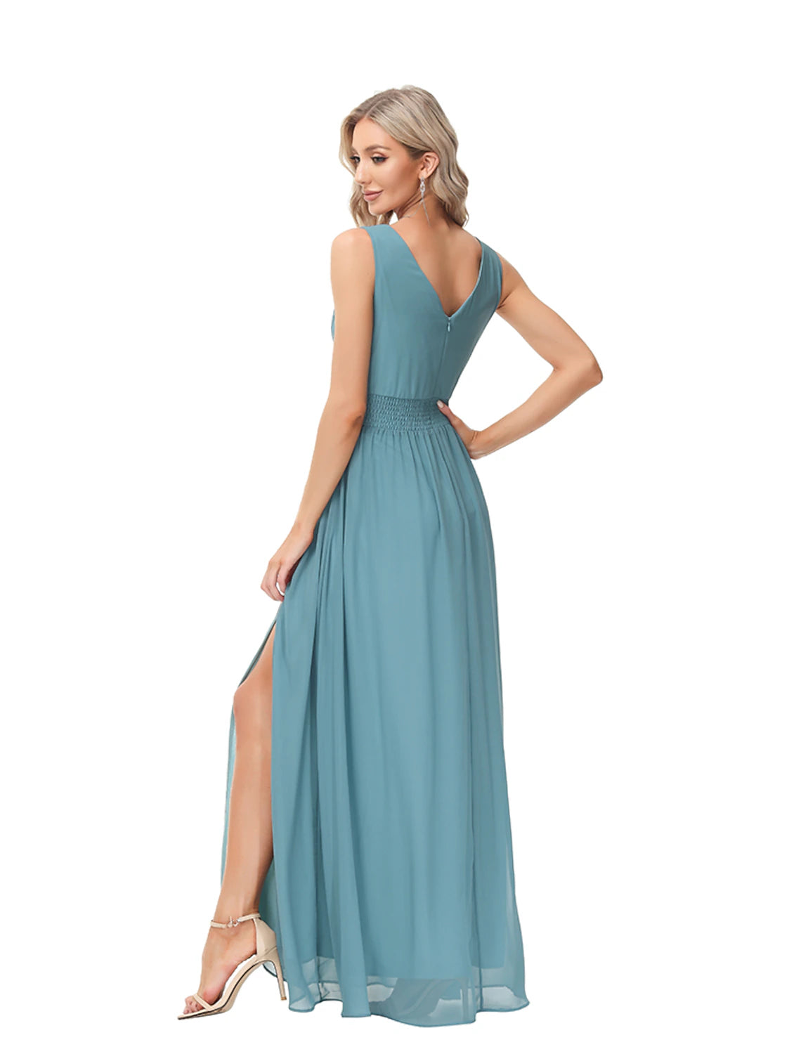 wholesale  A-Line Evening Gown Empire Dress Party Wear Floor Length Sleeveless V Neck Chiffon V Back with Slit