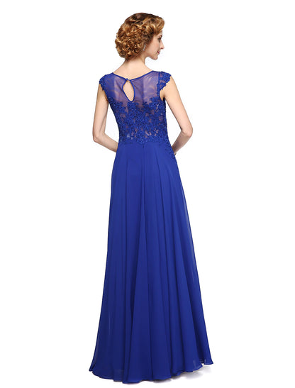 Wholesa  A-Line Mother of the Bride Dress Elegant Jewel Neck Ankle Length Chiffon Lace Sleeveless with Appliques