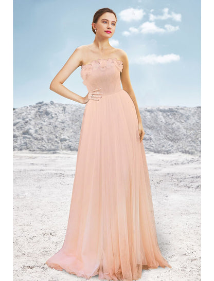 Wholesale A-Line Evening Gown Elegant Dress Formal Sweep / Brush Train Sleeveless Strapless Tulle with Pleats