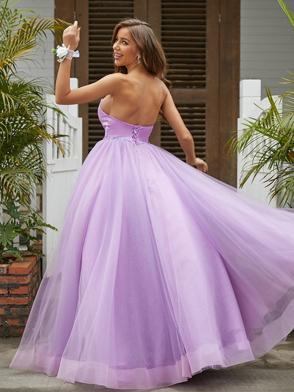 Wholesa A-Line/Princess Tulle Ruffles Sweetheart Sleeveless Floor-Length Dresses