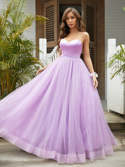 Wholesa A-Line/Princess Tulle Ruffles Sweetheart Sleeveless Floor-Length Dresses