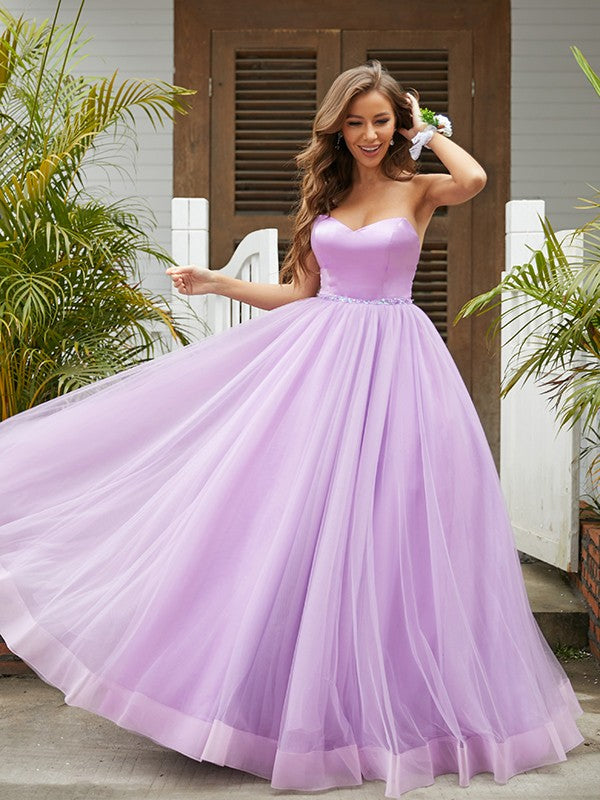 Wholesa A-Line/Princess Tulle Ruffles Sweetheart Sleeveless Floor-Length Dresses