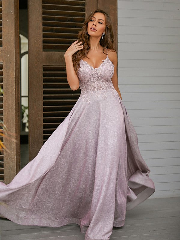 Wholesa A-Line/Princess Applique V-neck Sleeveless Floor-Length Dresses