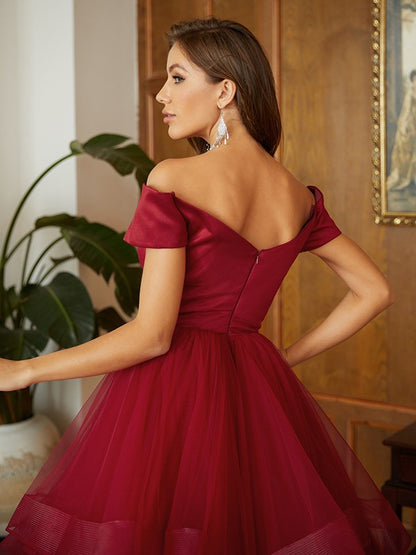 Wholesa A-Line/Princess Tulle Ruffles Off-the-Shoulder Sleeveless Floor-Length Dresses