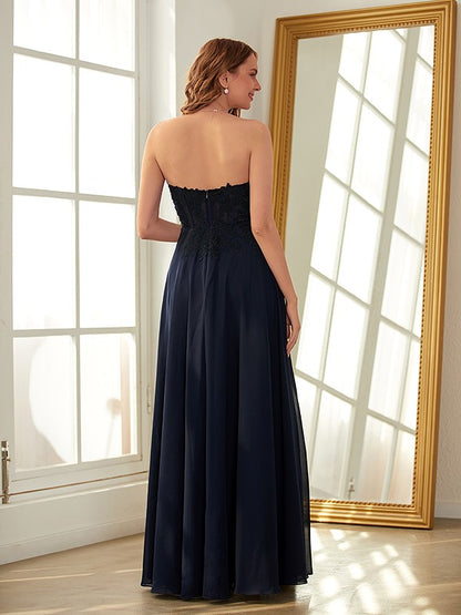 Wholesa A-Line/Princess Chiffon Applique Sweetheart Sleeveless Floor-Length Dresses