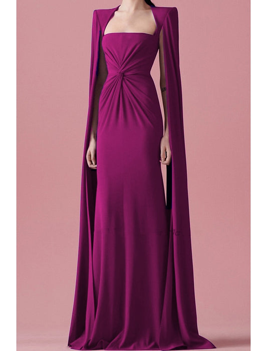 Aimishang A-Line Evening Gown Elegant Cape Dress Formal Wedding Guest Sweep / Brush Train Sleeveless Square Neck with Pleats Ruched