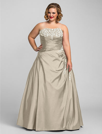 Wholesa Ball Gown Plus Size Prom Formal Evening Dress Strapless Sleeveless Floor Length Taffeta with Beading Appliques