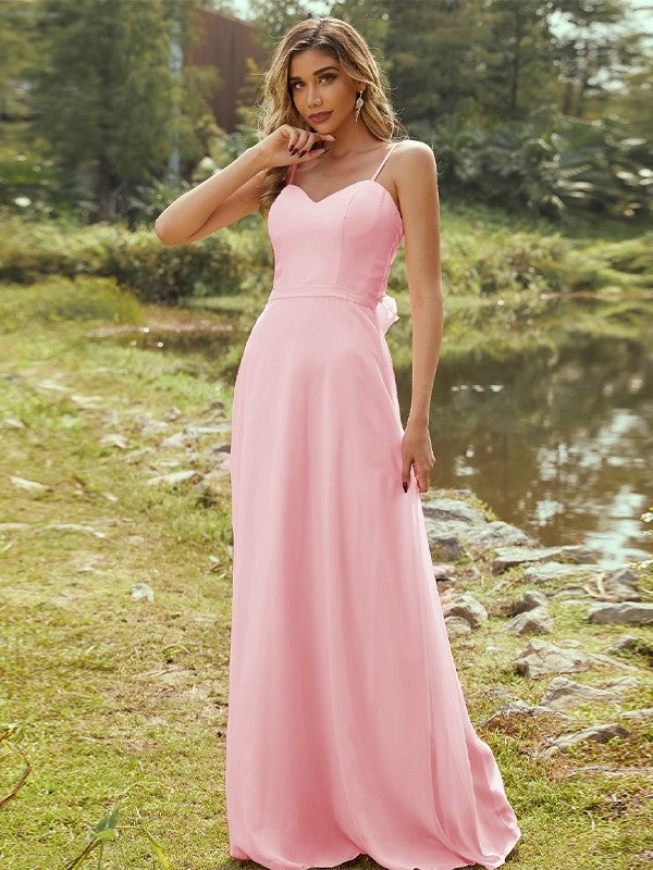 Wholesa A-Line/Princess Chiffon Sash/Ribbon/Belt Sweetheart Sleeveless Floor-Length Bridesmaid Dresses