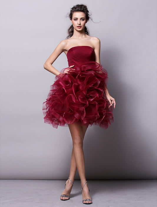 wholesale  Ball Gown Hot Homecoming Cocktail Party Valentine's Day Dress Strapless Sleeveless Short / Mini Tulle with Ruched Tier