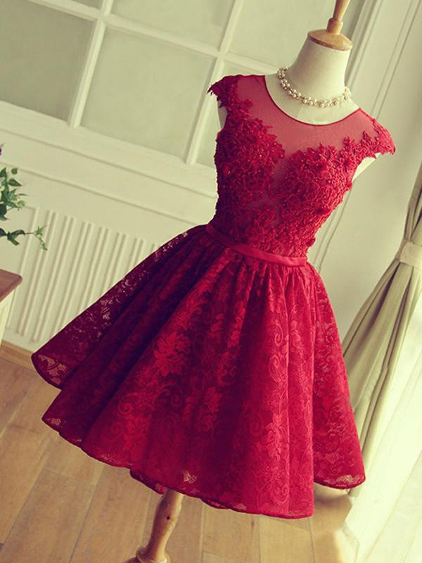 Wholesale A-Line Jewel Sleeveless Short/Mini With Applique Lace Dresses