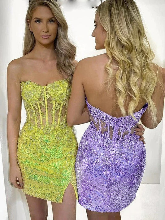 Wholesale Sheath/Column Sequins Strapless Sleeveless Short/Mini Dresses