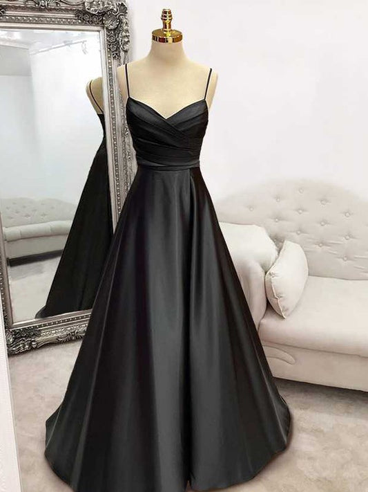 Wholesa A-Line/Princess Elastic Woven Satin Ruffles V-neck Sleeveless Sweep/Brush Train Dresses