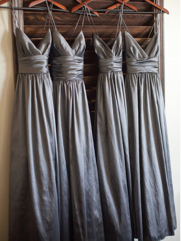 Wholesa A-Line/Princess Spaghetti Straps Sleeveless Floor-Length Taffeta Bridesmaid Dresses