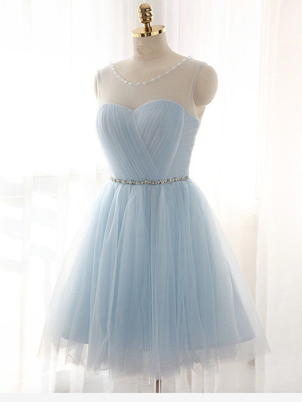 Wholesale A-Line Tulle Scoop Sleeveless Short/Mini With Beading Dresses