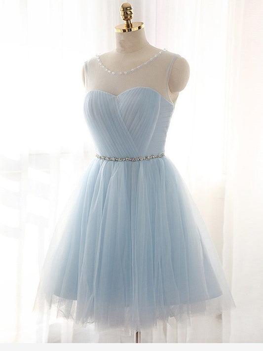 Wholesale A-Line Tulle Scoop Sleeveless Short/Mini With Beading Dresses