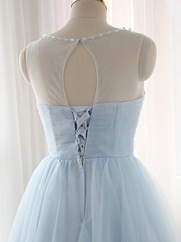 Wholesale A-Line Tulle Scoop Sleeveless Short/Mini With Beading Dresses