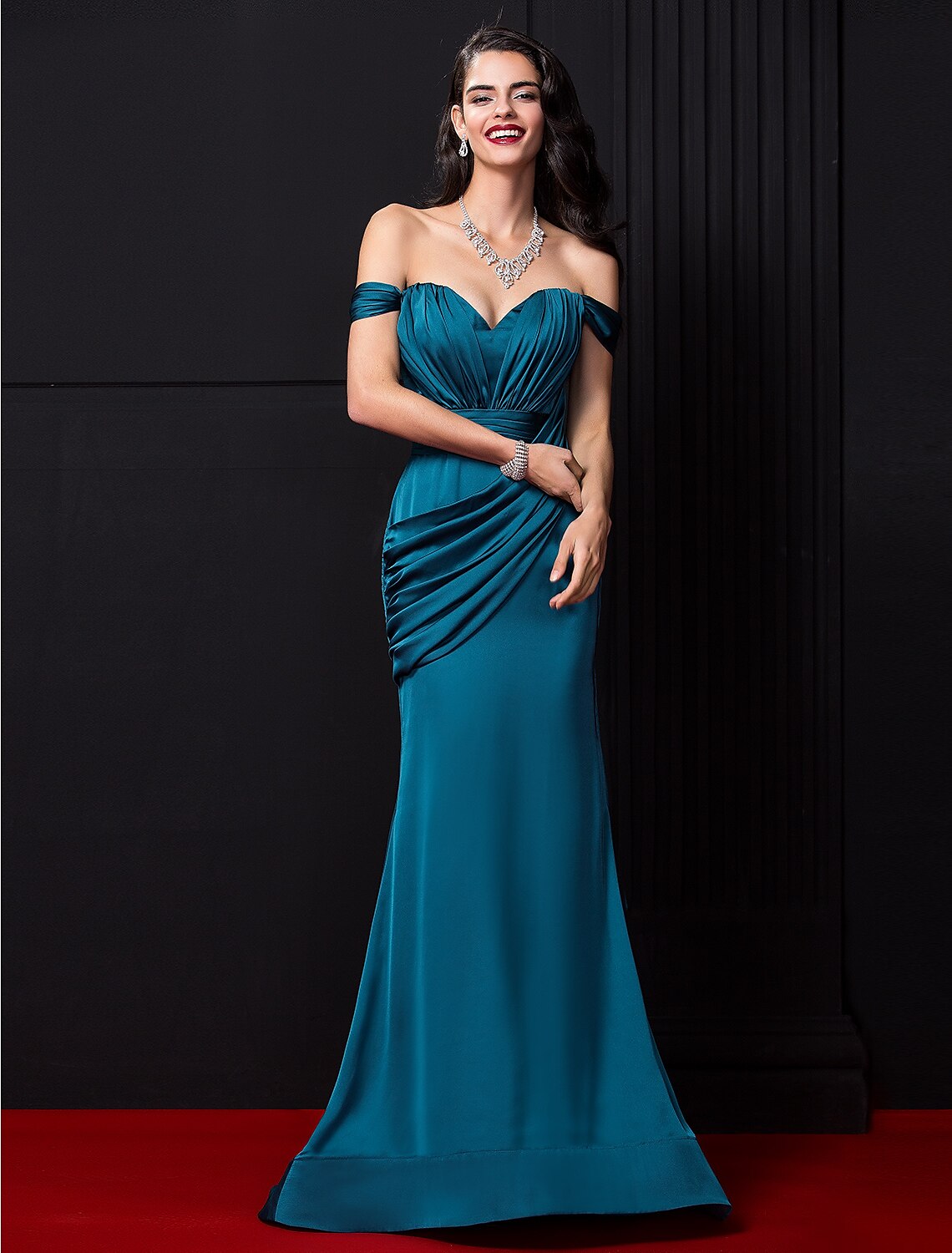 Wholesa Mermaid / Trumpet Sexy Dress Engagement Formal Evening Court Train Sleeveless Off Shoulder Satin Chiffon with Ruched Draping