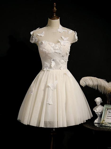 Cute Tulle Cap Sleeves Cute Homecoming Dress Graduation Dress Short Prom Dress With Butterfly