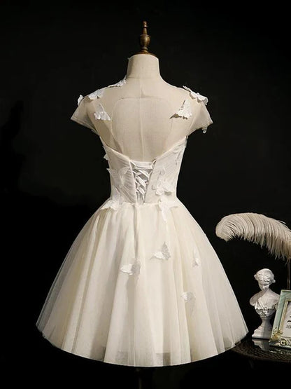 Cute Tulle Cap Sleeves Cute Homecoming Dress Graduation Dress Short Prom Dress With Butterfly